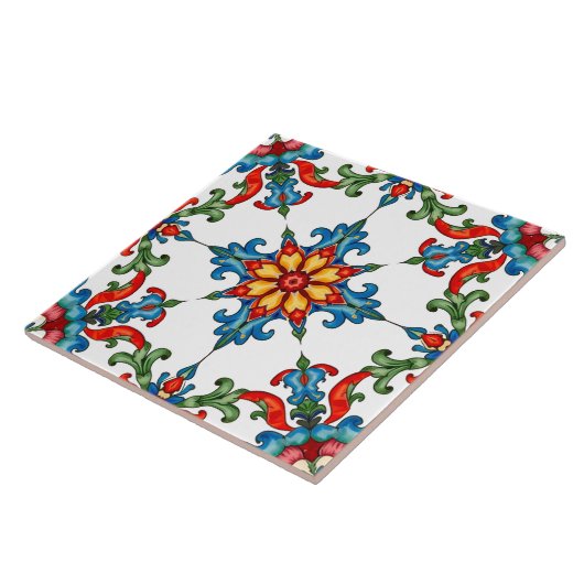 Kleurrijk, Mediterraan, mozaïek, rood, sinaasappel Tegeltje (Zijkant)