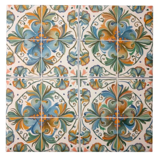 Kleurrijk, mediterraan, mozaïek, tegeltje (Voorkant)