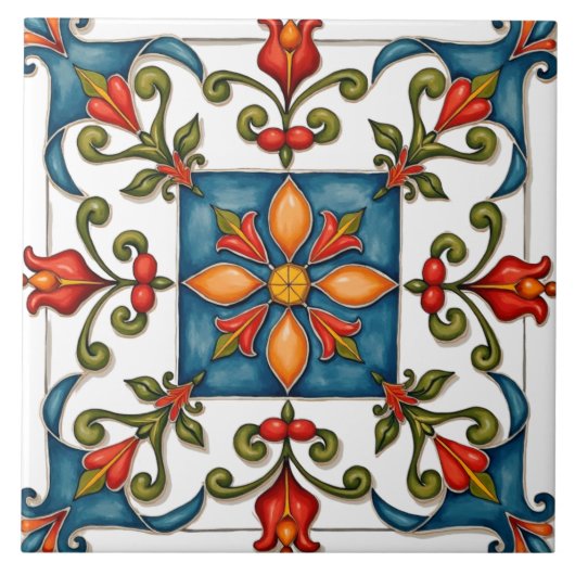 Kleurrijk, mediterraan, mozaïek, tegeltje (Voorkant)