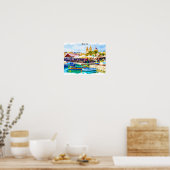 Kleurrijk mediterraan panorama Uitzicht Poster (Keuken)