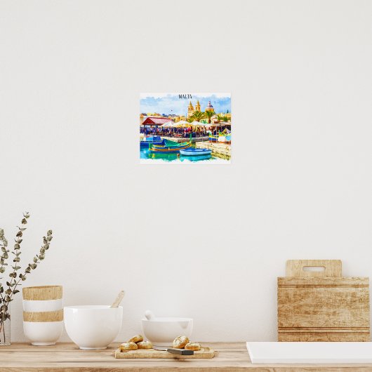 Kleurrijk mediterraan panorama Uitzicht Poster (Keuken)