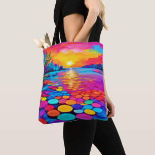 Kleurrijk meer bij zonsondergang tote bag