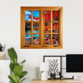 Kleurrijk meer Scene Square Faux vensterverlichtin Poster (Thuiskantoor)