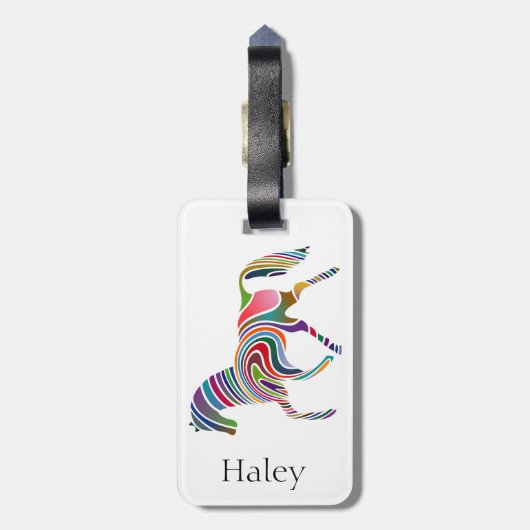Kleurrijk Meisje Fantasy Paard gepersonaliseerd Bagagelabel (Achterkant verticaal)