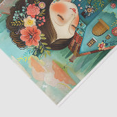 KLEURRIJK MEISJE IN BLOEMENTUIN DECOUPAGE TISSUEPAPIER (Detail)