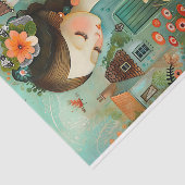 KLEURRIJK MEISJE IN DE TUIN MET BLOEMEN DECOUPAGE TISSUEPAPIER (Detail)