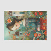 KLEURRIJK MEISJE IN DE TUIN MET BLOEMEN DECOUPAGE TISSUEPAPIER (Voorkant)