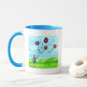 Kleurrijk meisje met bloemen mok