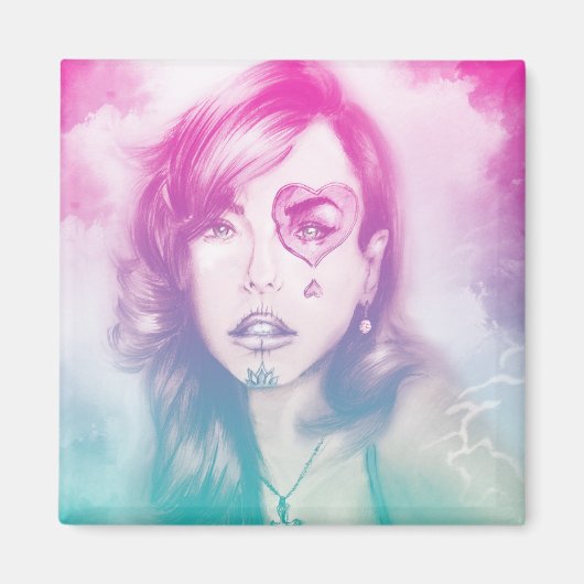 Kleurrijk meisje uit het harteloog Square Magnet - (Voorkant)