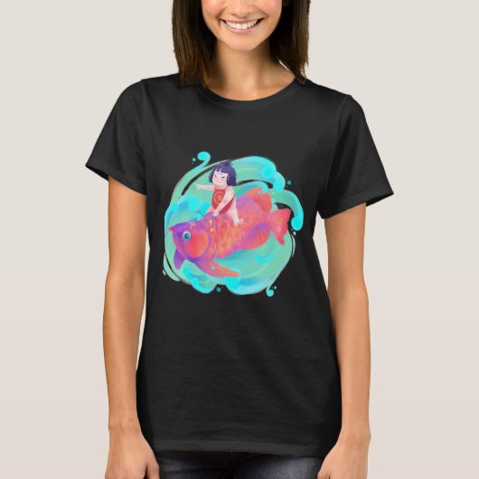 Kleurrijk meisje & vis t-shirt (Voorkant)