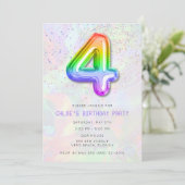 Kleurrijk Meisje's 4e Verjaardag Ballon Party Kaart (Staand voorkant)