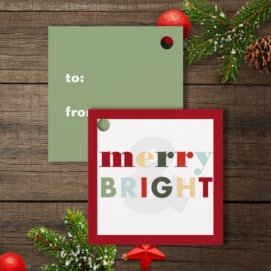 Kleurrijk Merry & Bright Vierkant Cadeau Bedankjes Labels