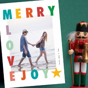 KLEURRIJK MERRY LOVE JOY foto FRAME Feestdagenkaart