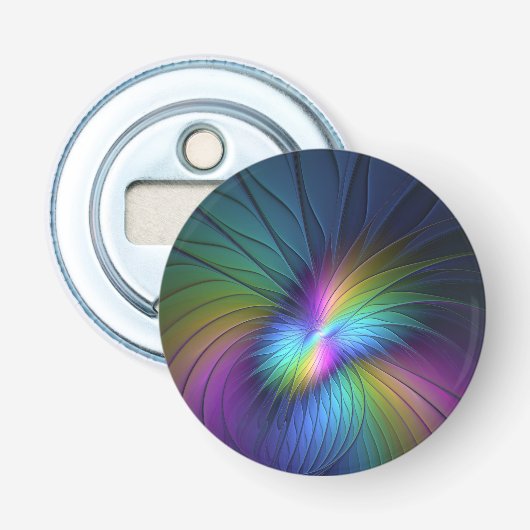 Kleurrijk met blauwe, moderne Abstracte fractale k Button Flesopener (Voorkant)