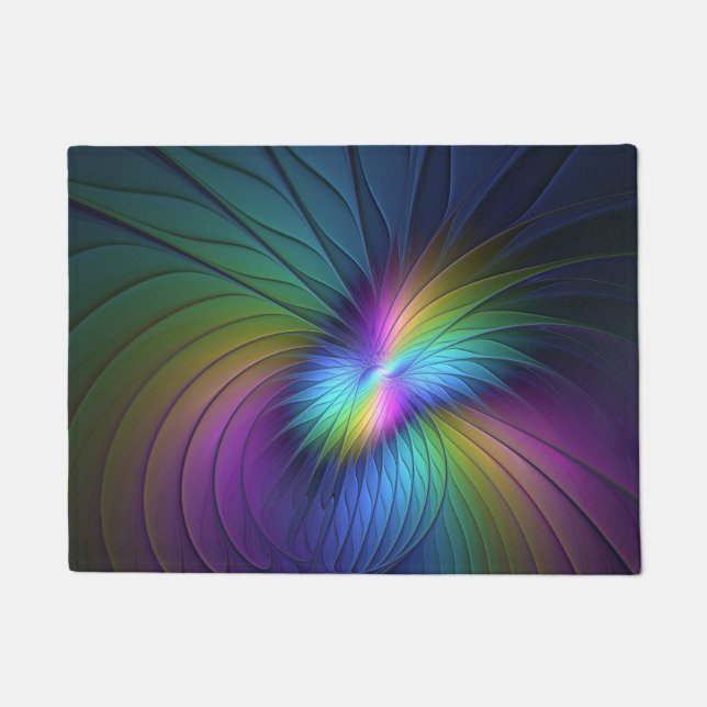 Kleurrijk met blauwe, moderne Abstracte fractale k Deurmat (Voorkant)