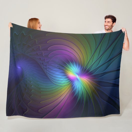 Kleurrijk met blauwe, moderne Abstracte fractale k Fleece Deken (In situ)