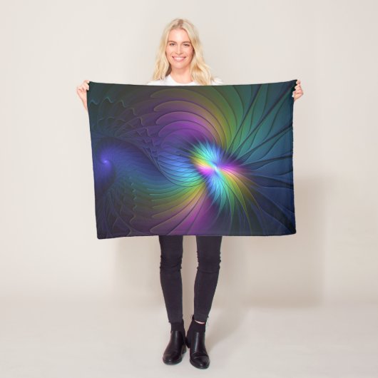 Kleurrijk met blauwe, moderne Abstracte fractale k Fleece Deken (In situ)