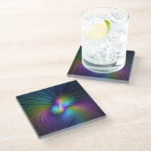 Kleurrijk met blauwe, moderne Abstracte fractale k Glazen Onderzetter (Schuin)