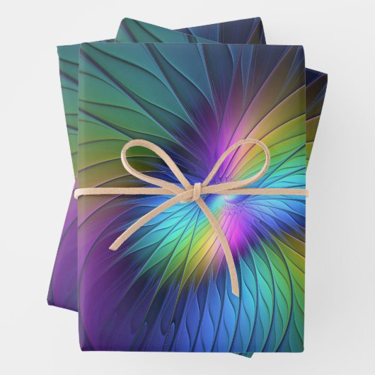 Kleurrijk met blauwe, moderne Abstracte fractale k Inpakpapier Vel (In situ)