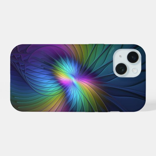 Kleurrijk met blauwe, moderne Abstracte fractale k iPhone 15 Case (Achterkant horizontaal)