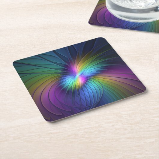 Kleurrijk met blauwe, moderne Abstracte fractale k Kartonnen Onderzetters (Schuin)