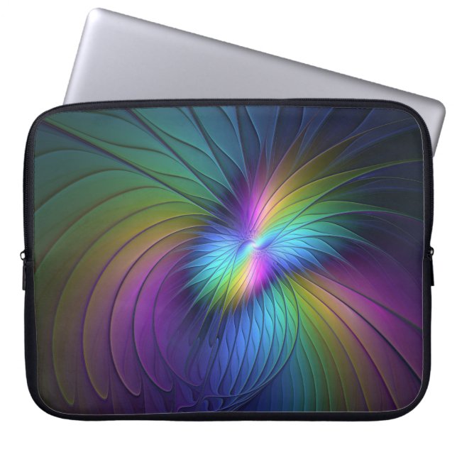 Kleurrijk met blauwe, moderne Abstracte fractale k Laptop Sleeve (Voorkant)