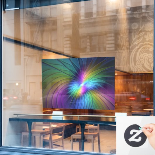 Kleurrijk met blauwe, moderne Abstracte fractale k Raamsticker (Cafe Raam)