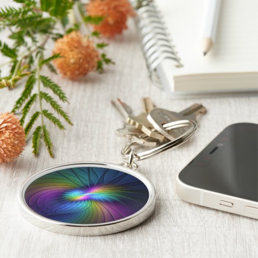 Kleurrijk met blauwe, moderne Abstracte fractale k Sleutelhanger (Zijkant)