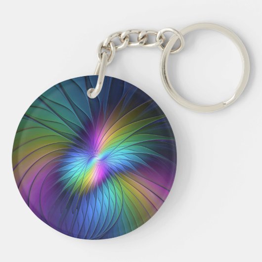 Kleurrijk met blauwe, moderne Abstracte fractale k Sleutelhanger (Achterkant)