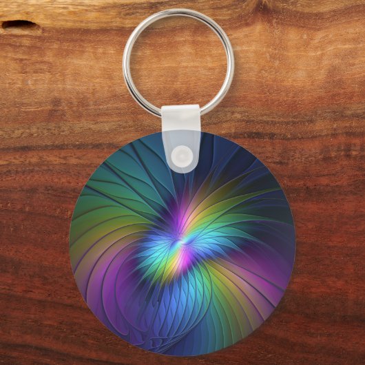 Kleurrijk met blauwe, moderne Abstracte fractale k Sleutelhanger (Achterkant)