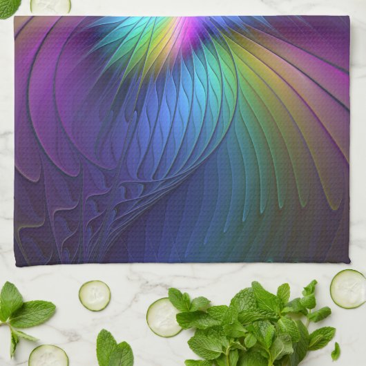 Kleurrijk met blauwe, moderne Abstracte fractale k Theedoek (Gevouwen)