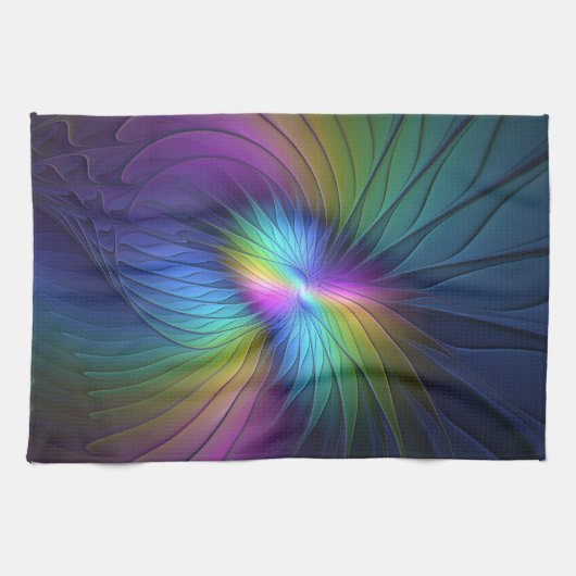 Kleurrijk met blauwe, moderne Abstracte fractale k Theedoek (Horizontaal)