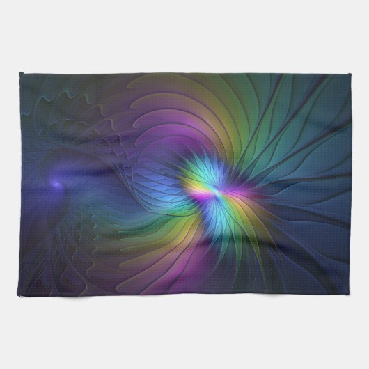 Kleurrijk met blauwe, moderne Abstracte fractale k Theedoek (Horizontaal)