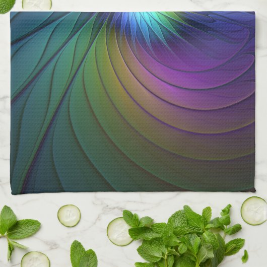 Kleurrijk met blauwe, moderne Abstracte fractale k Theedoek (Gevouwen)