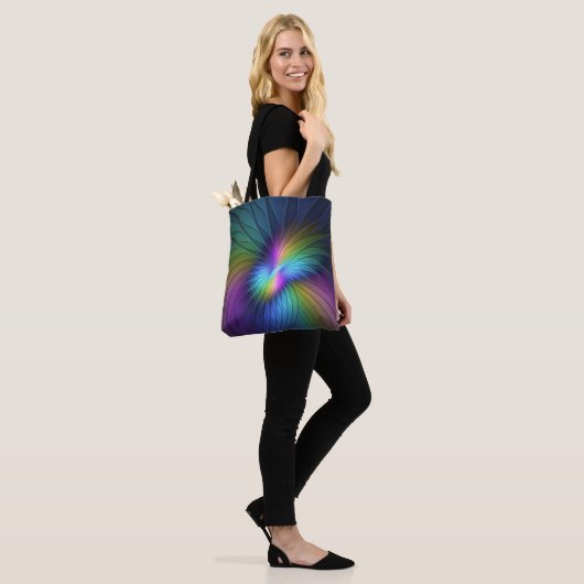 Kleurrijk met blauwe, moderne Abstracte fractale k Tote Bag (Op model)
