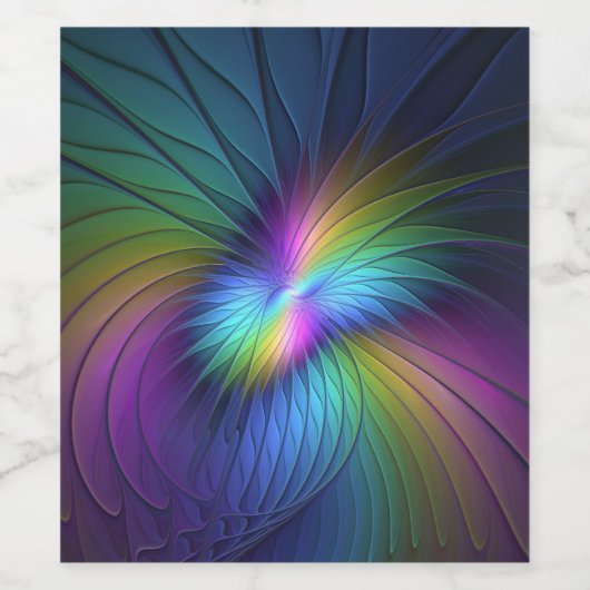 Kleurrijk met blauwe, moderne Abstracte fractale k Wijn Etiket (Enkel label)