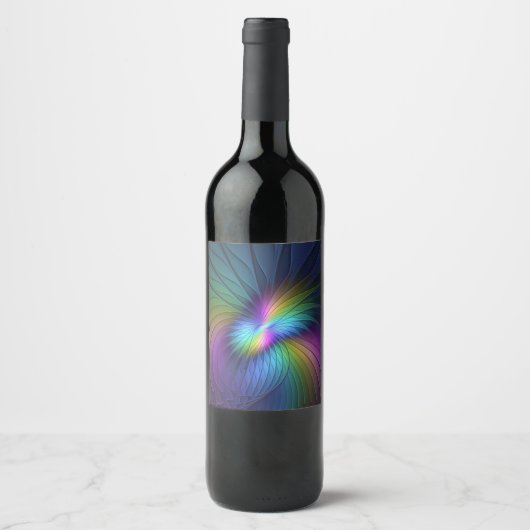 Kleurrijk met blauwe, moderne Abstracte fractale k Wijn Etiket (Voorkant)