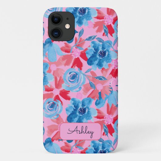 Kleurrijk met de hand geschilderd bloemmotief rood Case-Mate iPhone case (Achterkant)