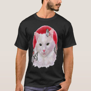Kleurrijk met de hand geschilderd poes kat portret t-shirt