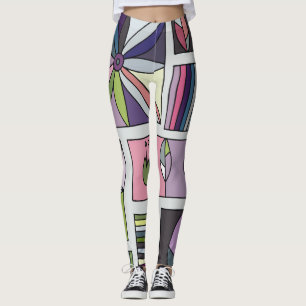 kleurrijk, met de hand getekend geometrisch patro leggings