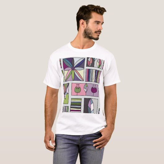  kleurrijk, met de hand getekend geometrisch patro t-shirt (Voorkant volledig)