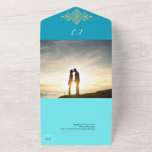 Kleurrijk met gouden bruiloft all in one uitnodiging (Buitenkant)