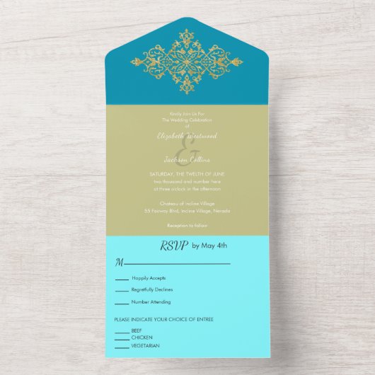 Kleurrijk met gouden bruiloft all in one uitnodiging (Binnen)