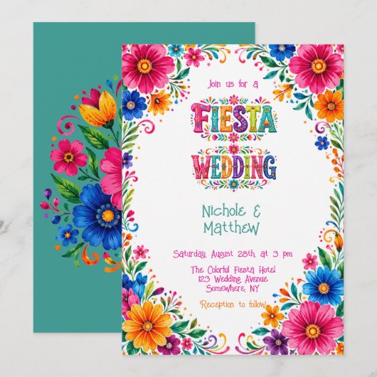 Kleurrijk Mexicaans Bloemfeest Bruiloft Kaart (Voorkant / Achterkant)