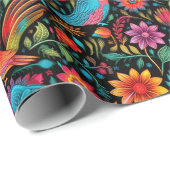 Kleurrijk Mexicaans bloemmotief Cadeaupapier (Rol Hoek)
