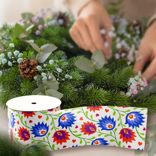 Kleurrijk Mexicaans Bloempatroon Elegant Krachtig Grosgrain Lint