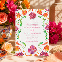 Kleurrijk Mexicaans Bloemstuk Bruiloft Uitnodiging