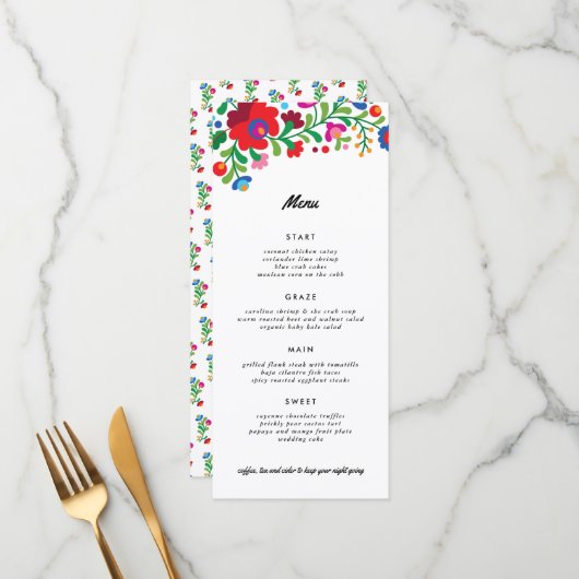 Kleurrijk Mexicaans borduurdiner Menu (Voorkant / Achterkant in situ)