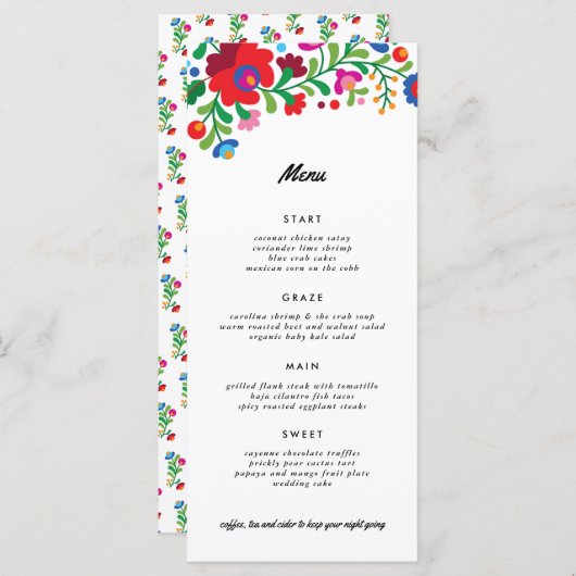 Kleurrijk Mexicaans borduurdiner Menu (Voorkant / Achterkant)