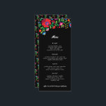 Kleurrijk Mexicaans borduurwerk receptie diner Menu<br><div class="desc">Dit mooie en kleurrijke huwelijksmenu heeft gemakkelijk te bewerken tekstvakken,  een kleurrijke,  moderne kijk op traditionele Mexicaanse borduurwerk,  en het lange magere formaat dat gemakkelijk is te stoppen in gevouwen servetten.</div>